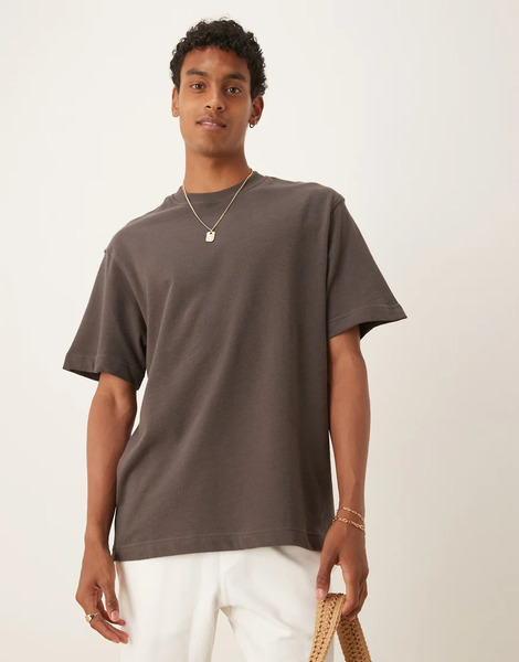  Mango Textured Regular Fit T Shirt In Chocolate Brown 