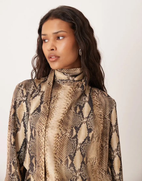  Mango Tie Neck Blouse In Snake Print Multi 