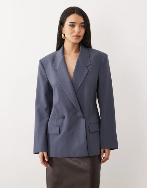  Mango Uma Blazer With Shoulder Pad Co Ord In Blue 