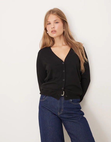  Mango V Neck Cardigan In Black 