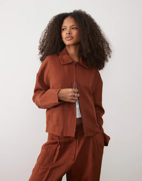  Mango Vbbargen Linen Mix Jacket Co Ord In Rust Orange 