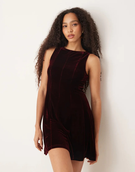  Mango Velvet Mini Shift Dress In Burgundy Red 