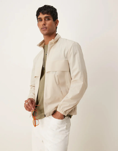  Mango Water Repellent Quarter Zip Jacket In Light Beige Neutral 