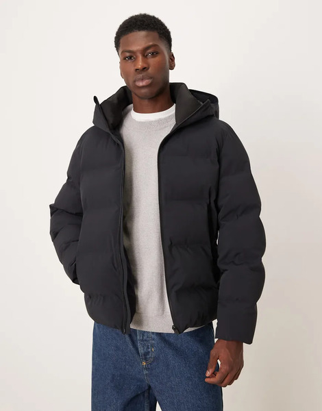  Mango Waterproof Thermal Insulating Hooded Puffer Jacket In Navy 