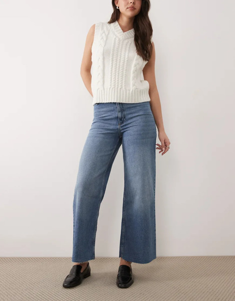  Mango Wide Leg Jeans In Mid Blue 