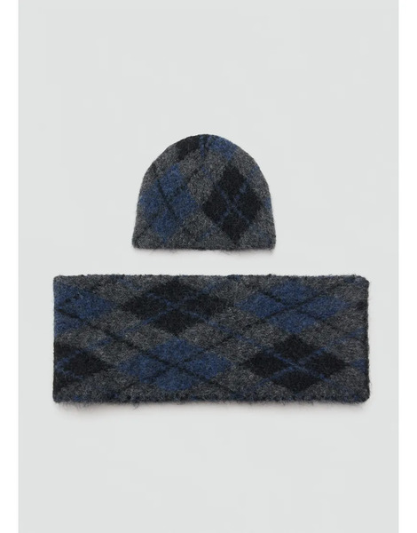  Mango Wool Blend Argyle Scarf In Grey 
