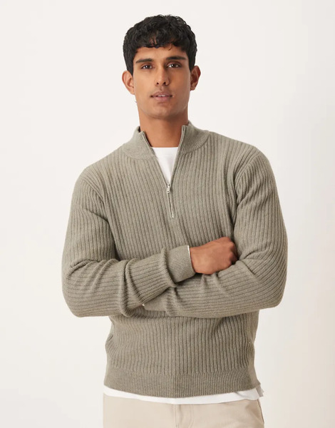  Mango Wool Blend Quarter Zip Knitted Jumper In Sage Green 