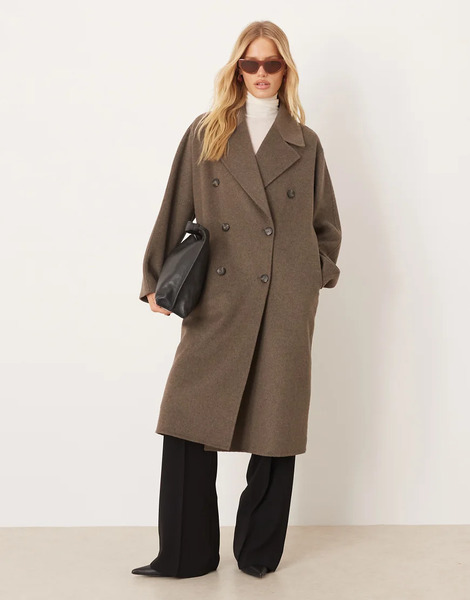  Mango Wool Mix Double Breasted Midi Coat In Light Brown 
