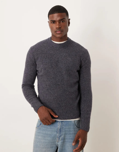  Mango Wool Mix Knitted Crew Neck Jumper In Deep Blue 