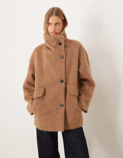  Mango Wool Mix Oversized Jacket In Light Brown 
