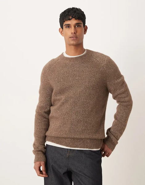  Mango Wool Mix Salt And Pepper Jumper In Mocha Brown 