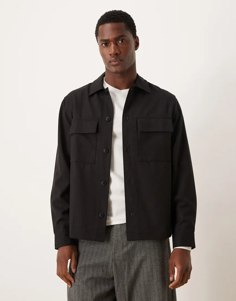  Mango Wool Mix Shacket In Black 