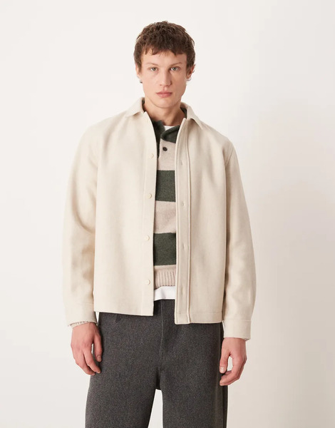  Mango Wool Mix Shacket In Cream Neutral 