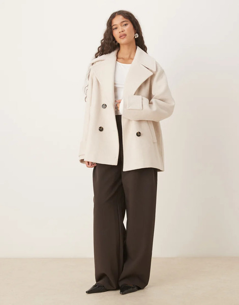  Mango Wool Mix Short Double Breasted Jacket In Light Grey 
