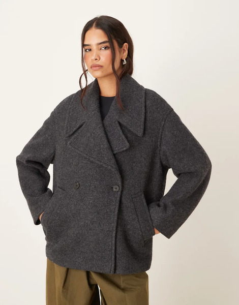  Mango Wool Mix Short Tailored Jacket In Grey 