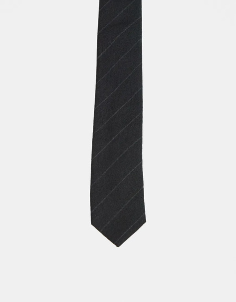  Mango Wool Mix Striped Tie In Black 