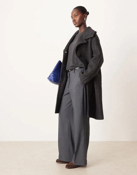  Mango Wool Mix Tailored Coat In Charcoal Check Grey 
