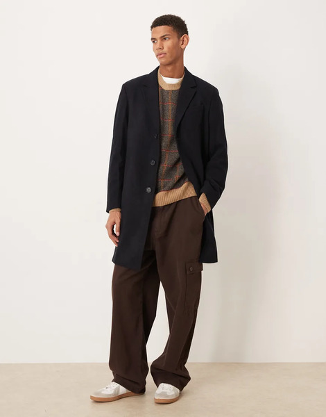  Mango Wool Mix Tailored Coat In Navy 