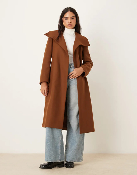  Mango Wool Mix Tailored Coat With Oversized Collar In Brown 