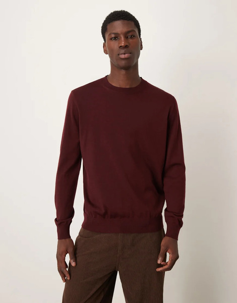  Mango Wool Round Neck Jumper In Dark Red 