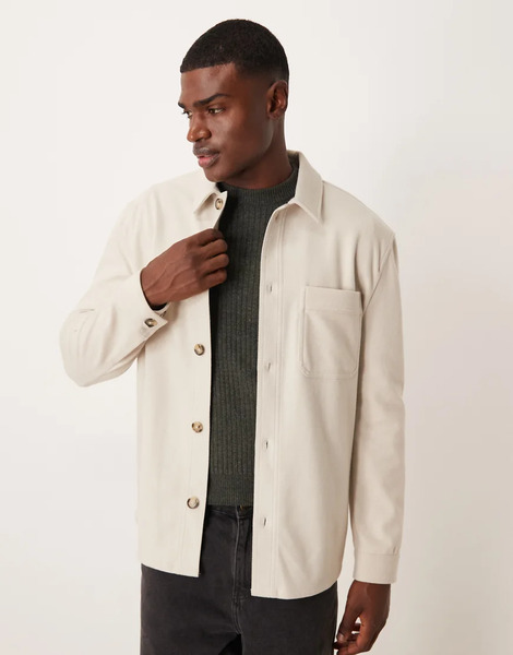  Mango Wool Textured Overshirt In Cream Neutral 