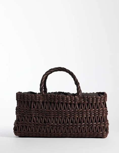  Mango Woven Rectangle Tote Bag In Chocolate Brown 