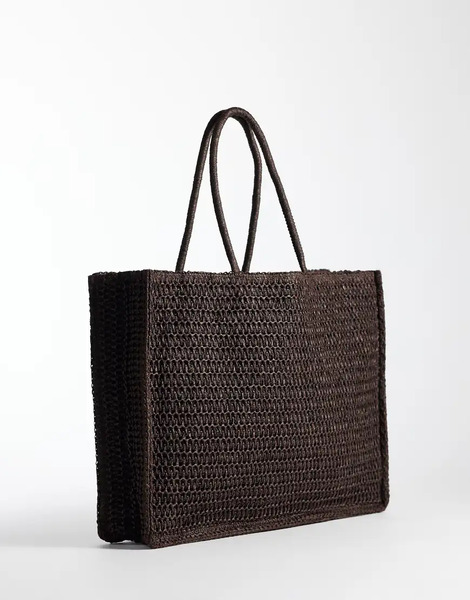  Mango Woven Shoulder Bag In Brown 