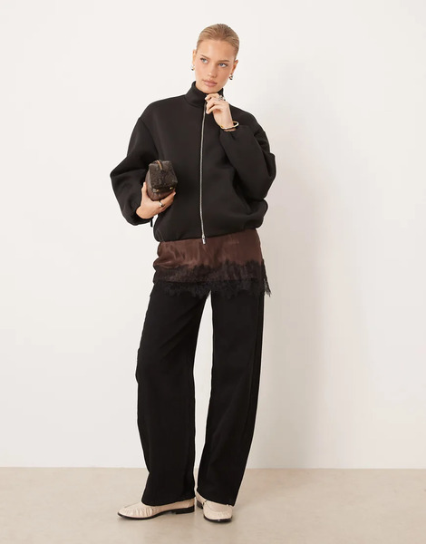  Mango Zip Through Bomber Jacket In Black 