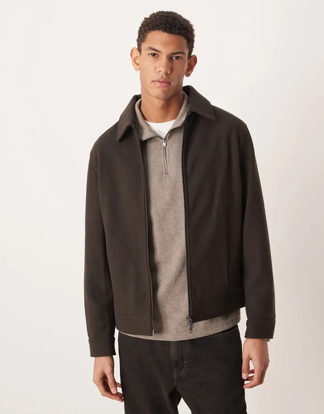  Mango Zip Through Harrington Jacket In Brown 