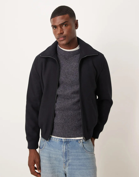  Mango Zip Through Harrington Jacket In Navy 