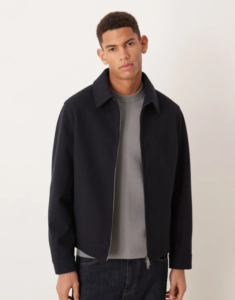  Mango Zip Through Harrington Jacket In Navy 