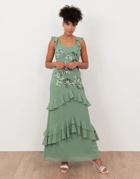  Maya Embellished Ruffle Maxi Dress In Deep Mint Green 