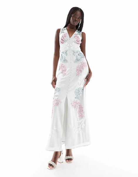  Maya Embellished Sleeveless Maxi Dress In Soft Grey 
