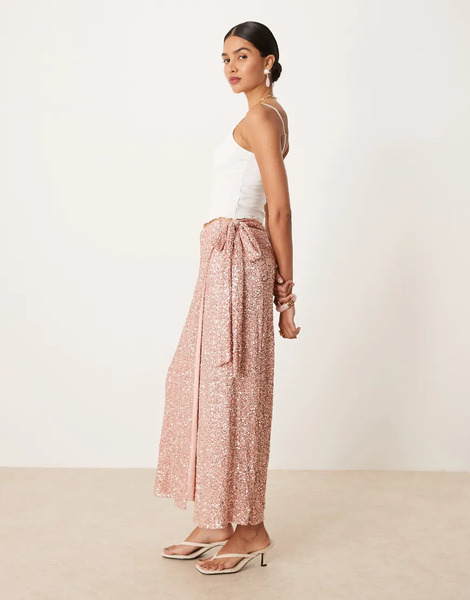  Maya Embellished Wrap Midi Skirt In Blush Pink 