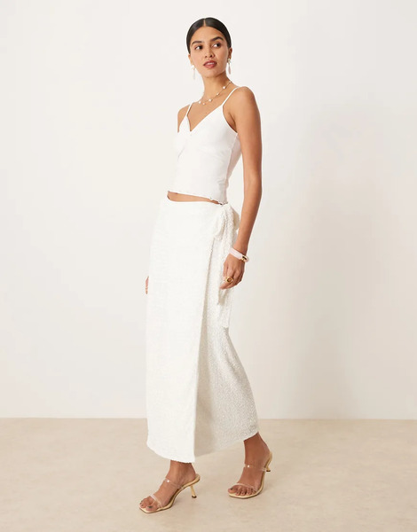  Maya Embellished Wrap Midi Skirt In White 