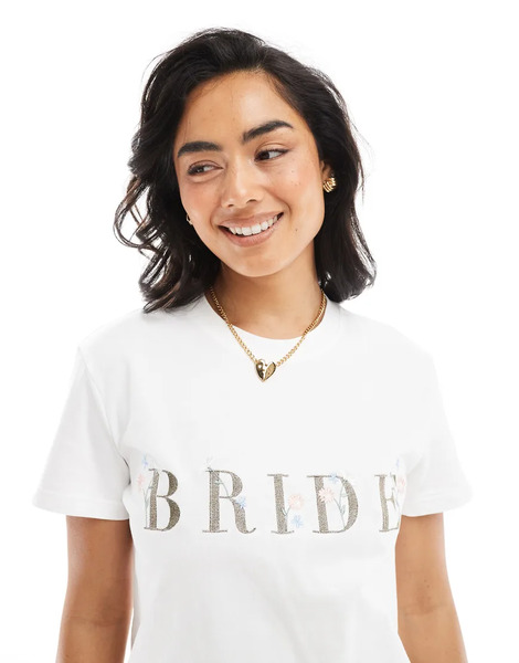  Maya Embroidered 'bride' T Shirt In White 