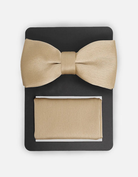  Maya Satin Bow Tie Pocket Square Set In Champagne Neutral 