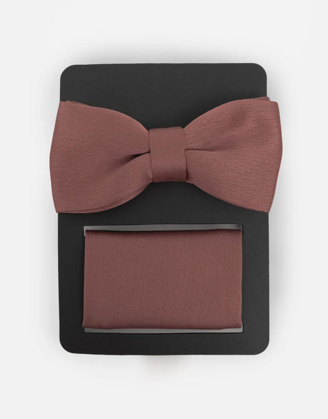  Maya Satin Bow Tie Pocket Square Set In Copper Rose Brown 