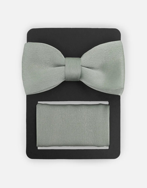  Maya Satin Bow Tie Pocket Square Set In Sage Green 