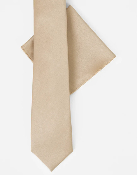  Maya Satin Tie Pocket Square Set In Champagne Neutral 