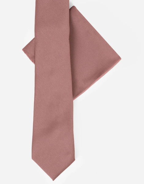  Maya Satin Tie Pocket Square Set In Copper Rose Brown 