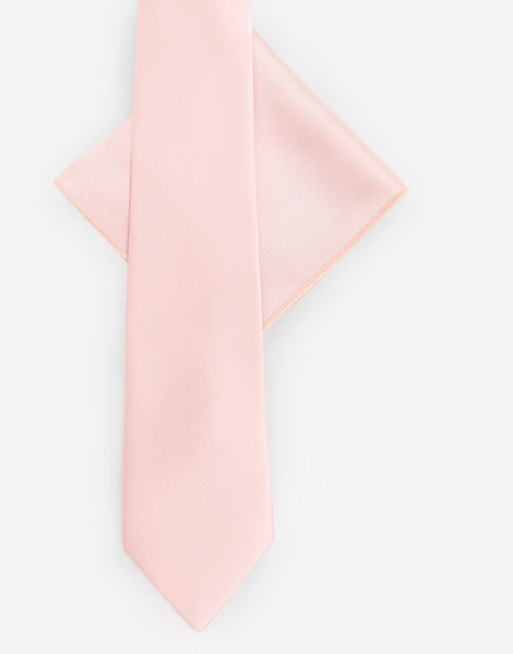  Maya Satin Tie Pocket Square Set In Pale Pink 