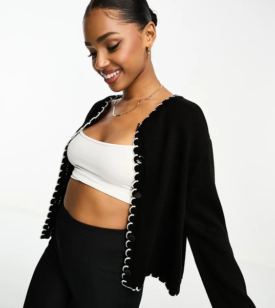  Asos Design Blanket Stitch Cardigan In Black 