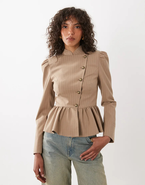  Miss Selfridge Asymmetric Military Jacket In Stripe Multi 