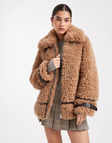  Miss Selfridge Borg Oversized Aviator In Camel Neutral 