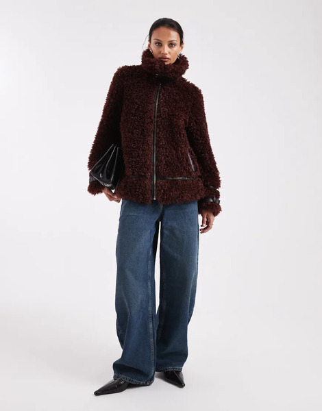  Miss Selfridge Borg Oversized Aviator In Chocolate Brown 