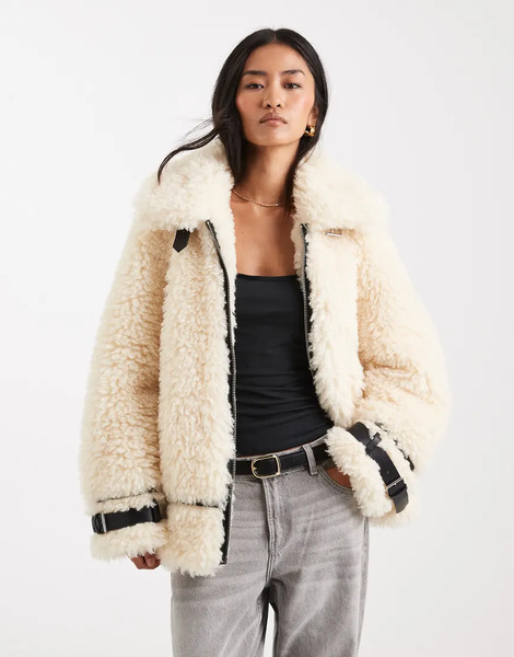  Miss Selfridge Borg Oversized Aviator In Cream White 
