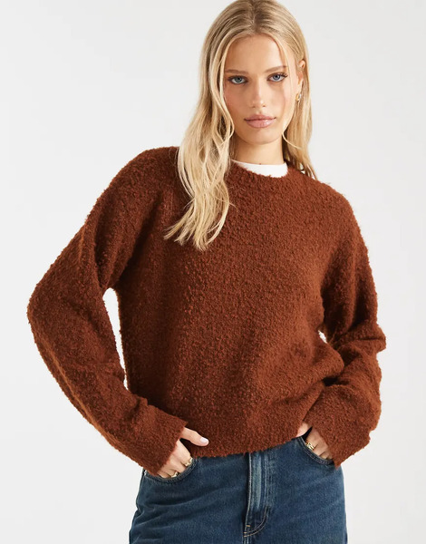  Miss Selfridge Boucle Slouchy Jumper In Rust Orange 