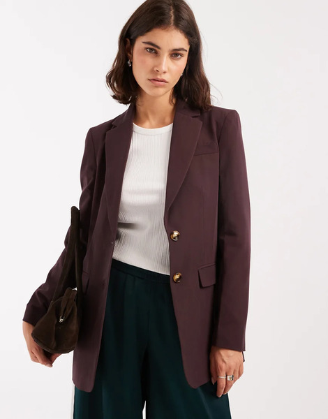  Miss Selfridge Cinched Blazer In Deep Plum Red 