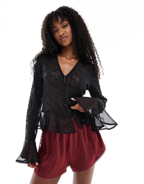  Miss Selfridge Embroidered Chiffon Blouse In Black 
